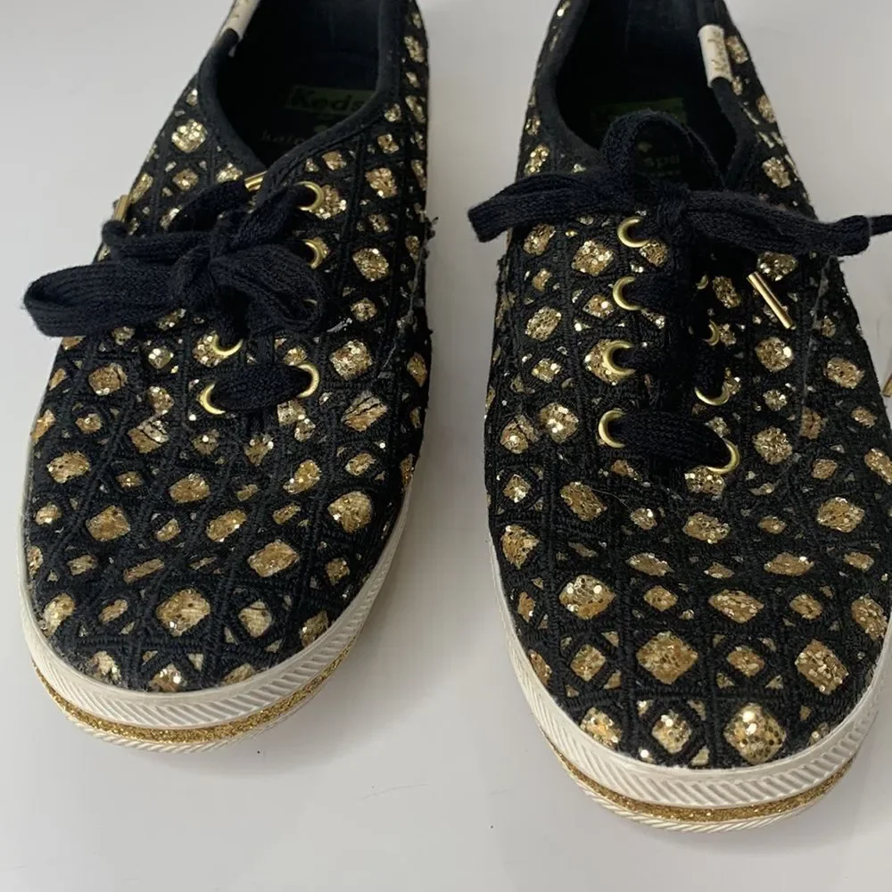 Keds by Kate Spade black woven gold glitter sneakers - Picture 5 of 10